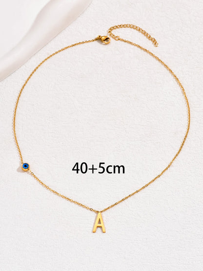 26 Letter Simple Evil Eye Pendant Necklace