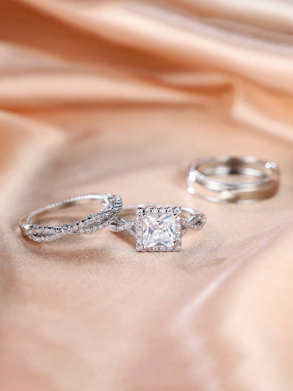 3pcs Luxury Sparkling Ring Set