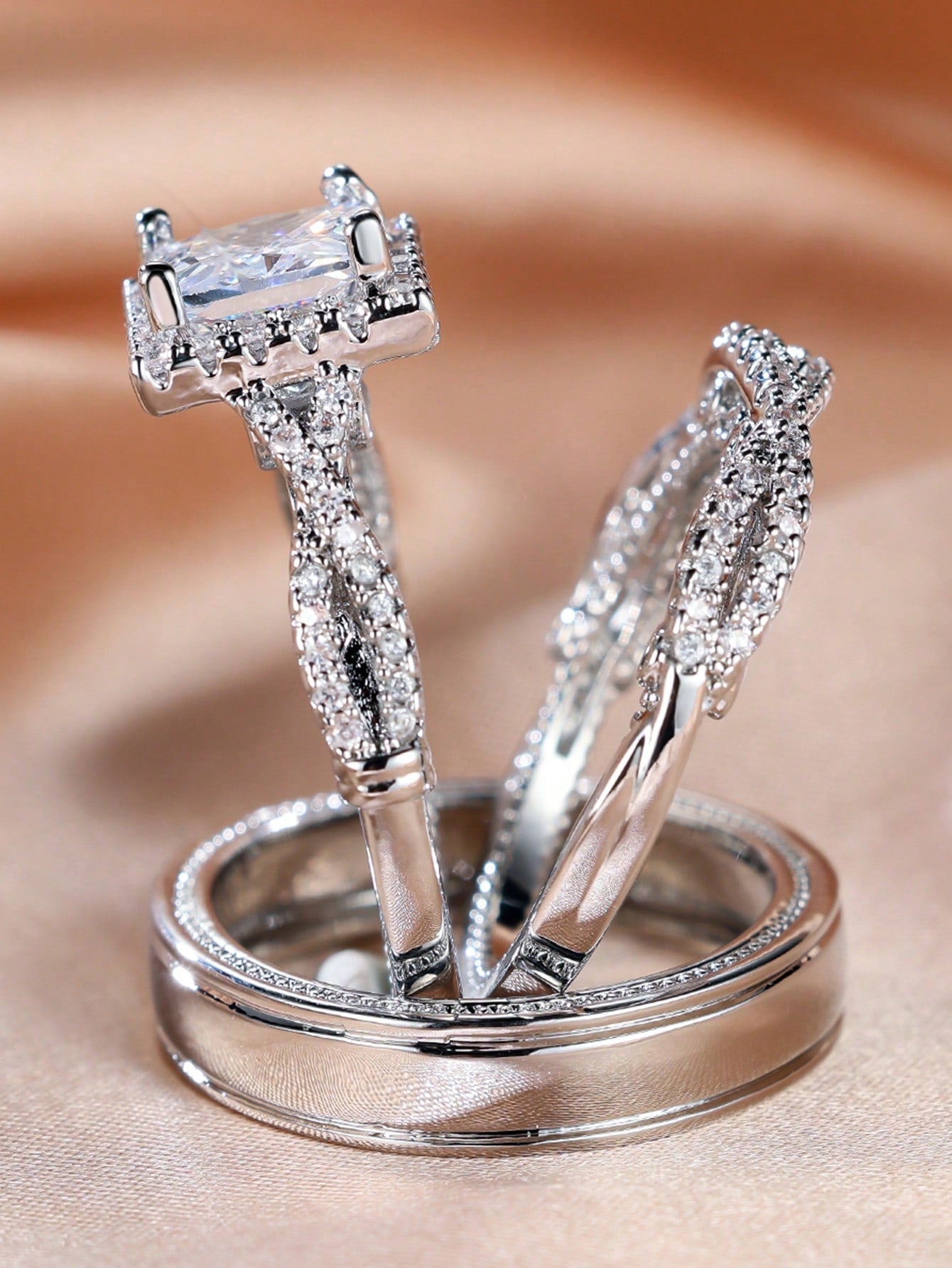 3pcs Luxury Sparkling Ring Set