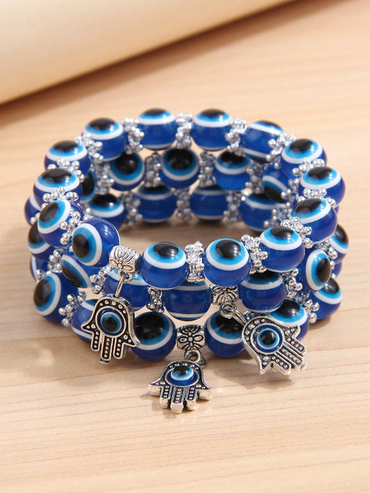 3pcs Fashionable Ol Style Evil Eye & Hand & Eyeball Pendant Bracelet