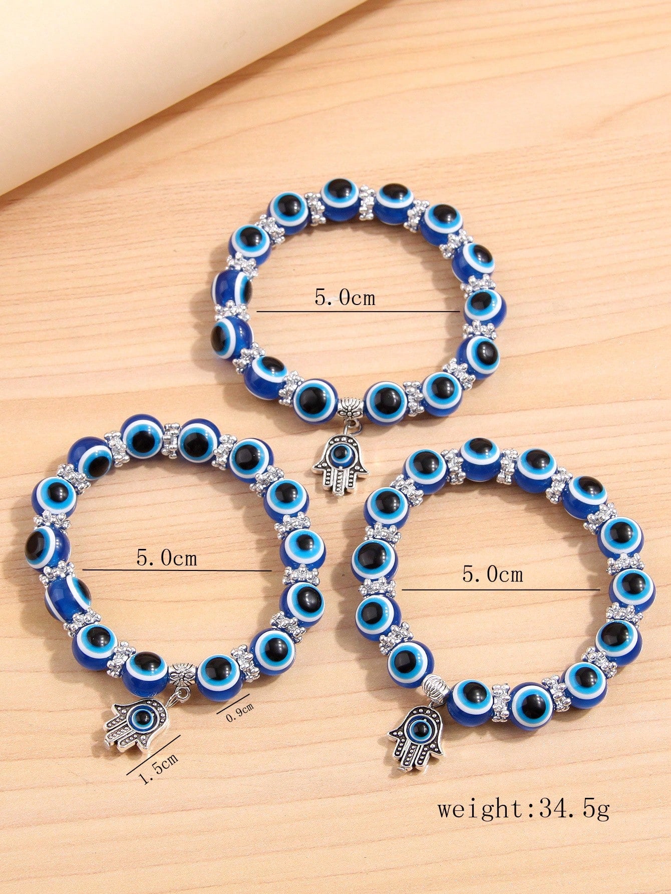 3pcs Fashionable Ol Style Evil Eye & Hand & Eyeball Pendant Bracelet