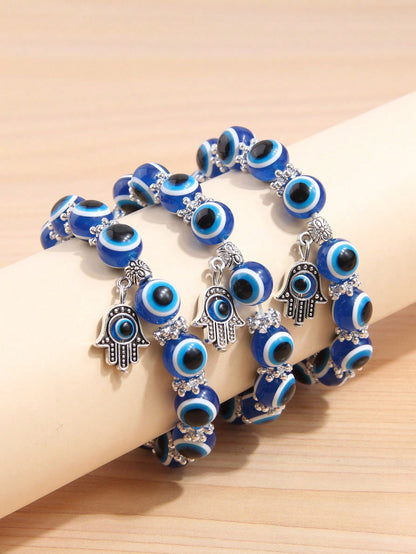 3pcs Fashionable Ol Style Evil Eye & Hand & Eyeball Pendant Bracelet