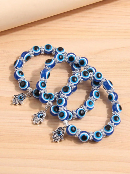 3pcs Fashionable Ol Style Evil Eye & Hand & Eyeball Pendant Bracelet