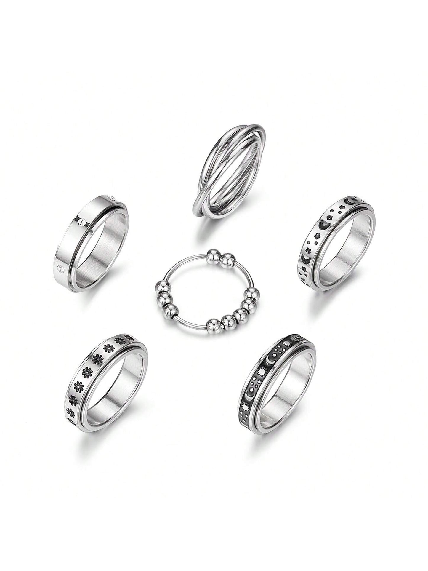 Stainless Steel Spinner Fidget Ring Set