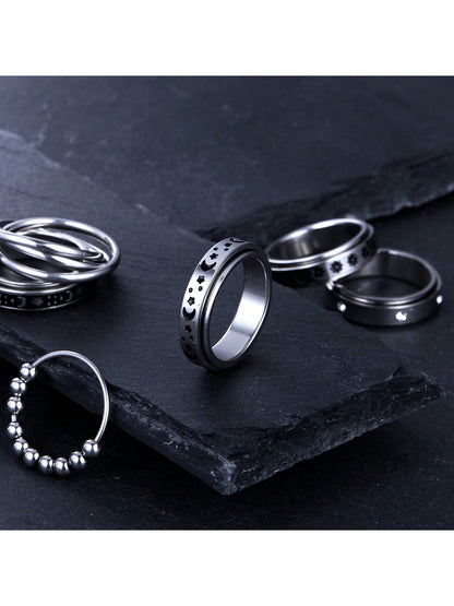 Stainless Steel Spinner Fidget Ring Set