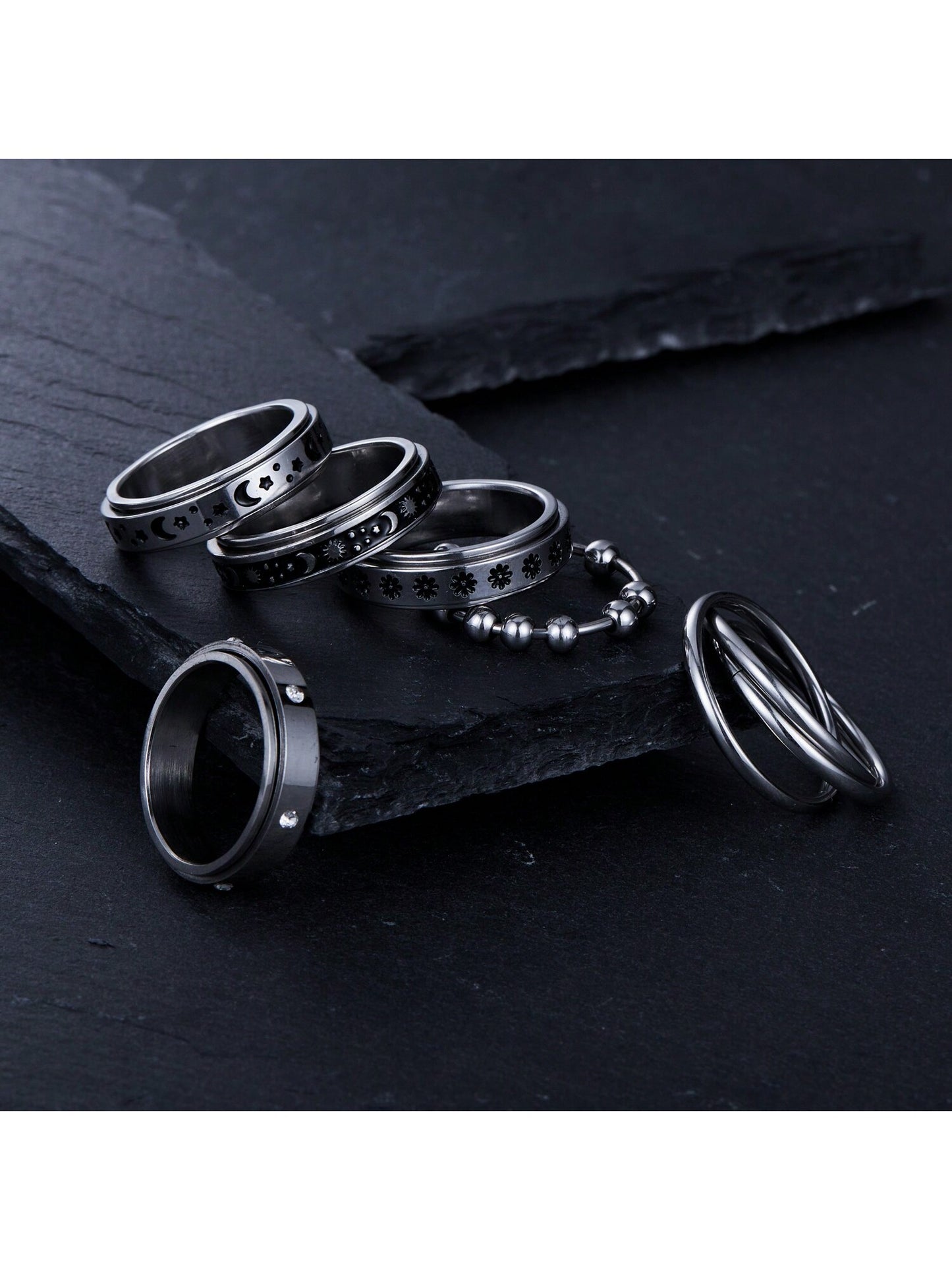 Stainless Steel Spinner Fidget Ring Set