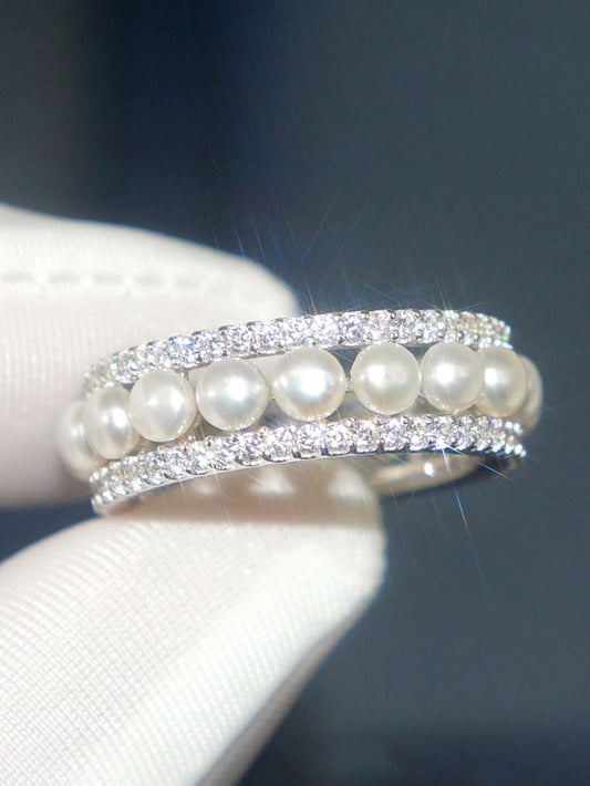 Chic Elegance Cubic Zirconia & Faux Pearl Ring