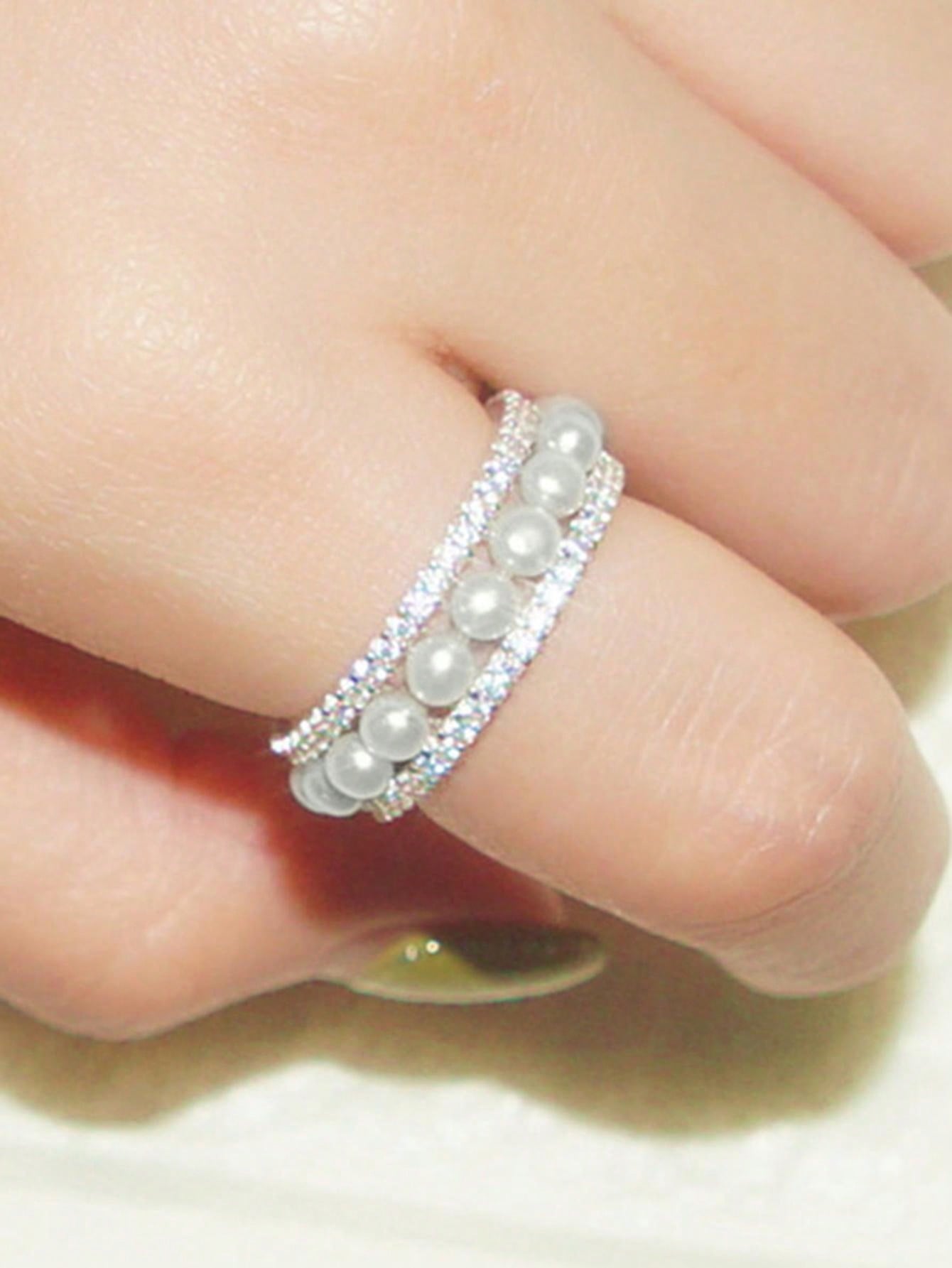 Chic Elegance Cubic Zirconia & Faux Pearl Ring