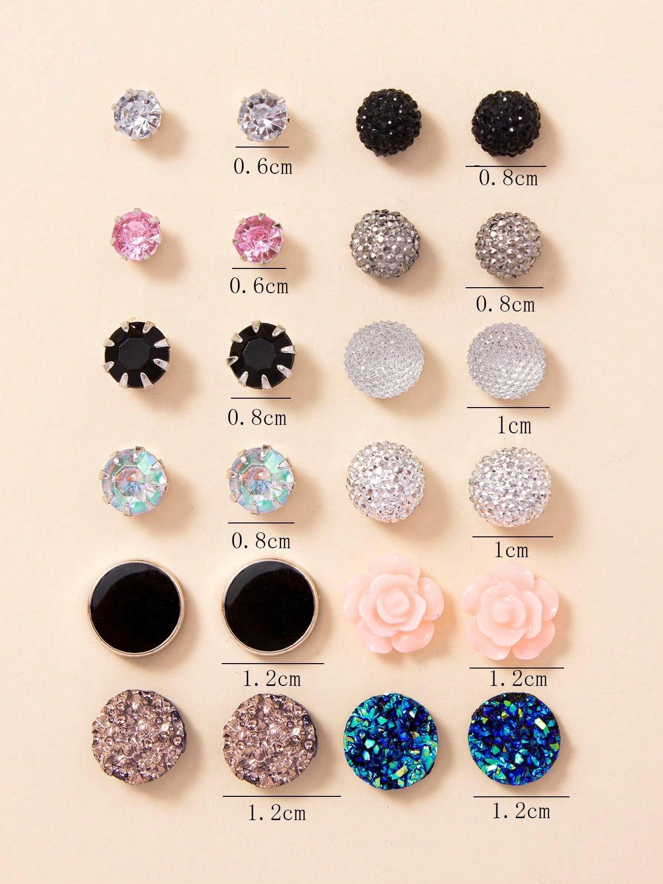 12 Pairs Floral & Crystal Delight Stud Earrings Set