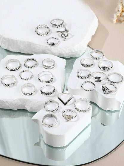 21pcs Vintage Bohemian Style Rings