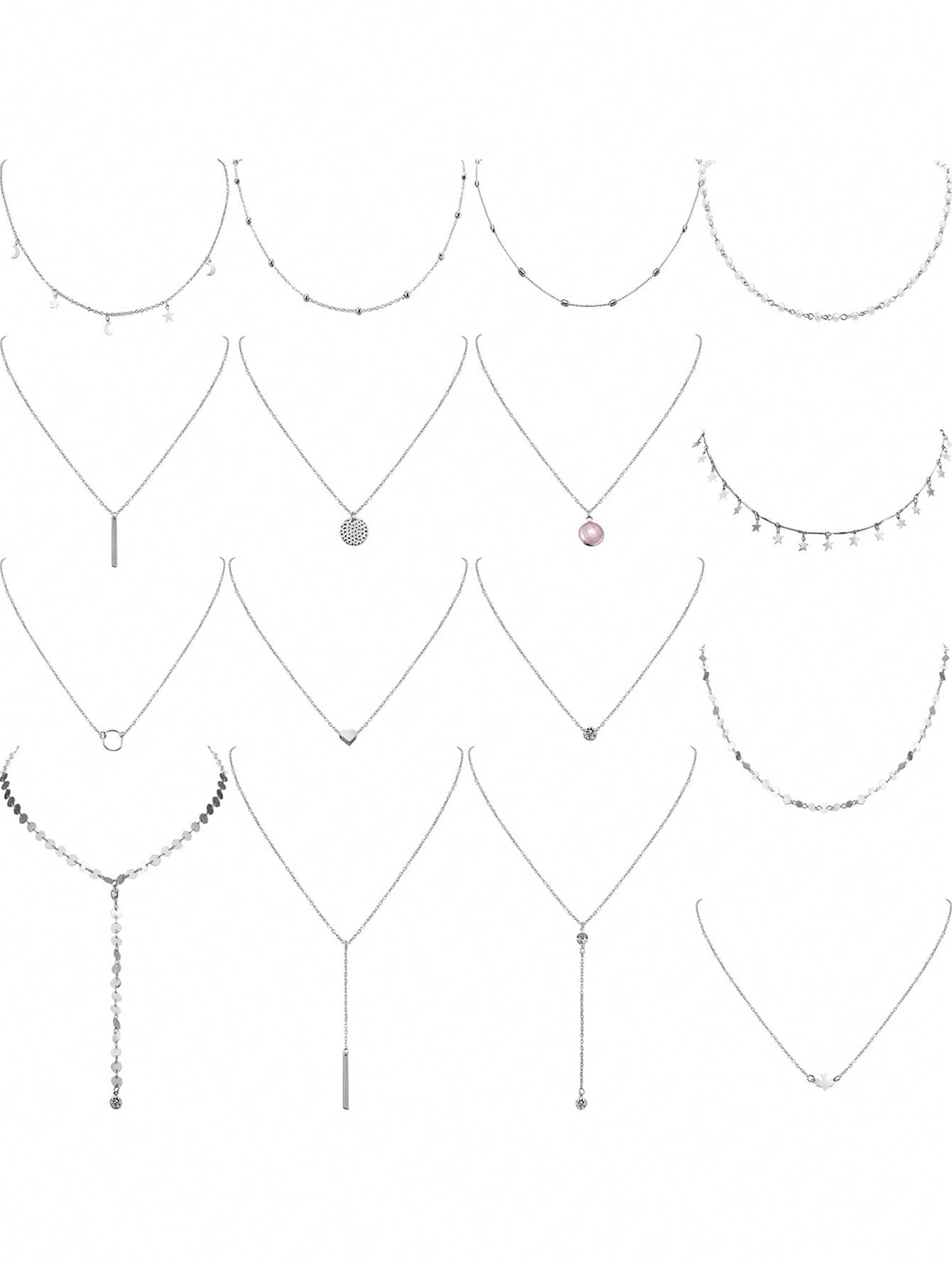 16pcs Bohemian Style Necklace Set For Daily Wear & Sweater Decoration