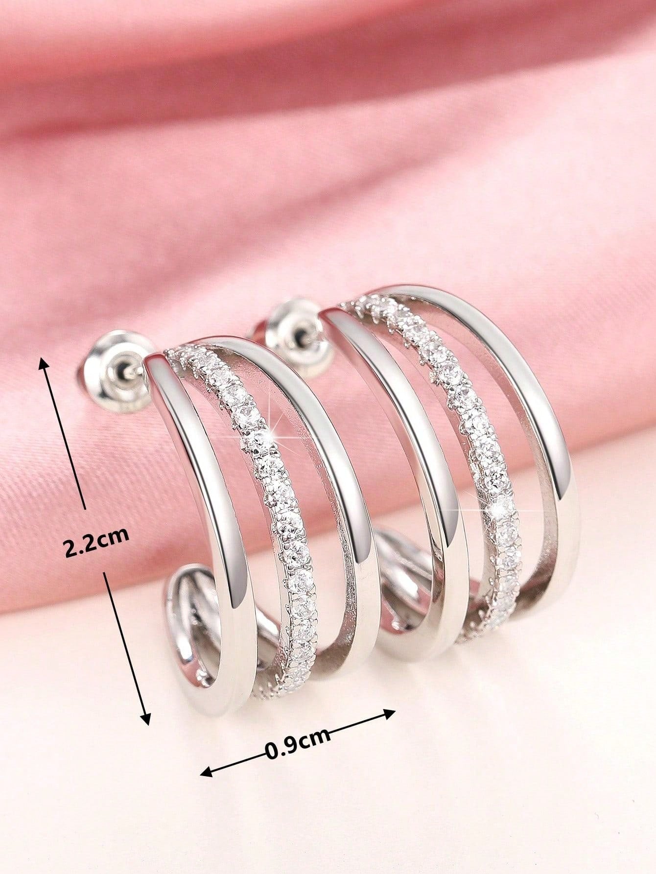 Cubic Zirconia Decor Cuff Hoop Earrings