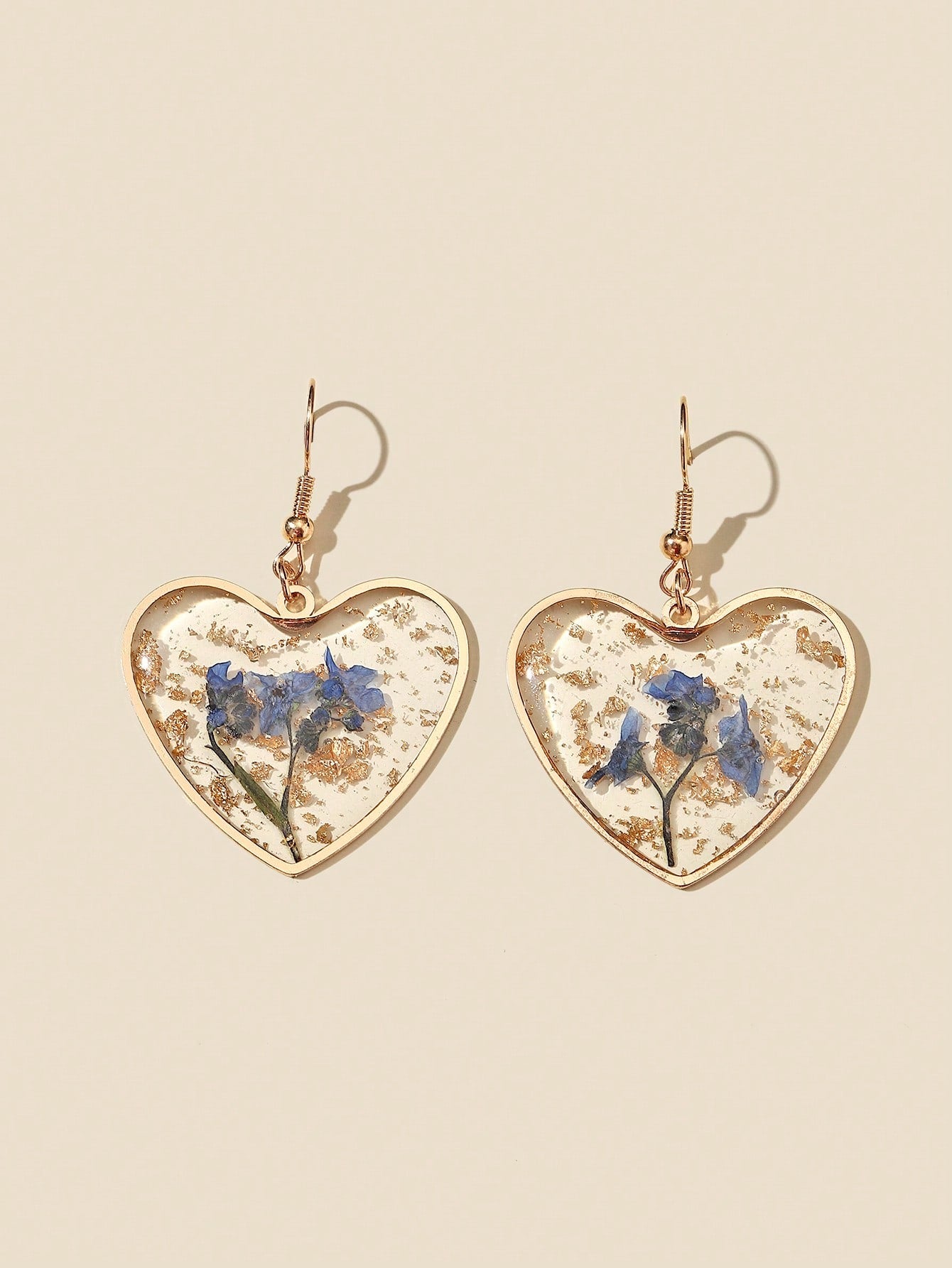 Flower Design Heart Charm Drop Earrings