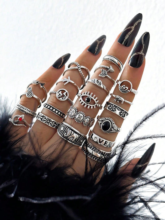 21pcs Vintage Bohemian Style Rings