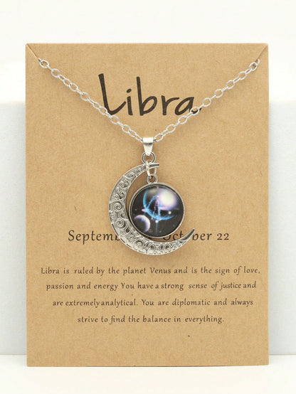 Luminous Vintage Moon & Zodiac Pendant Necklace