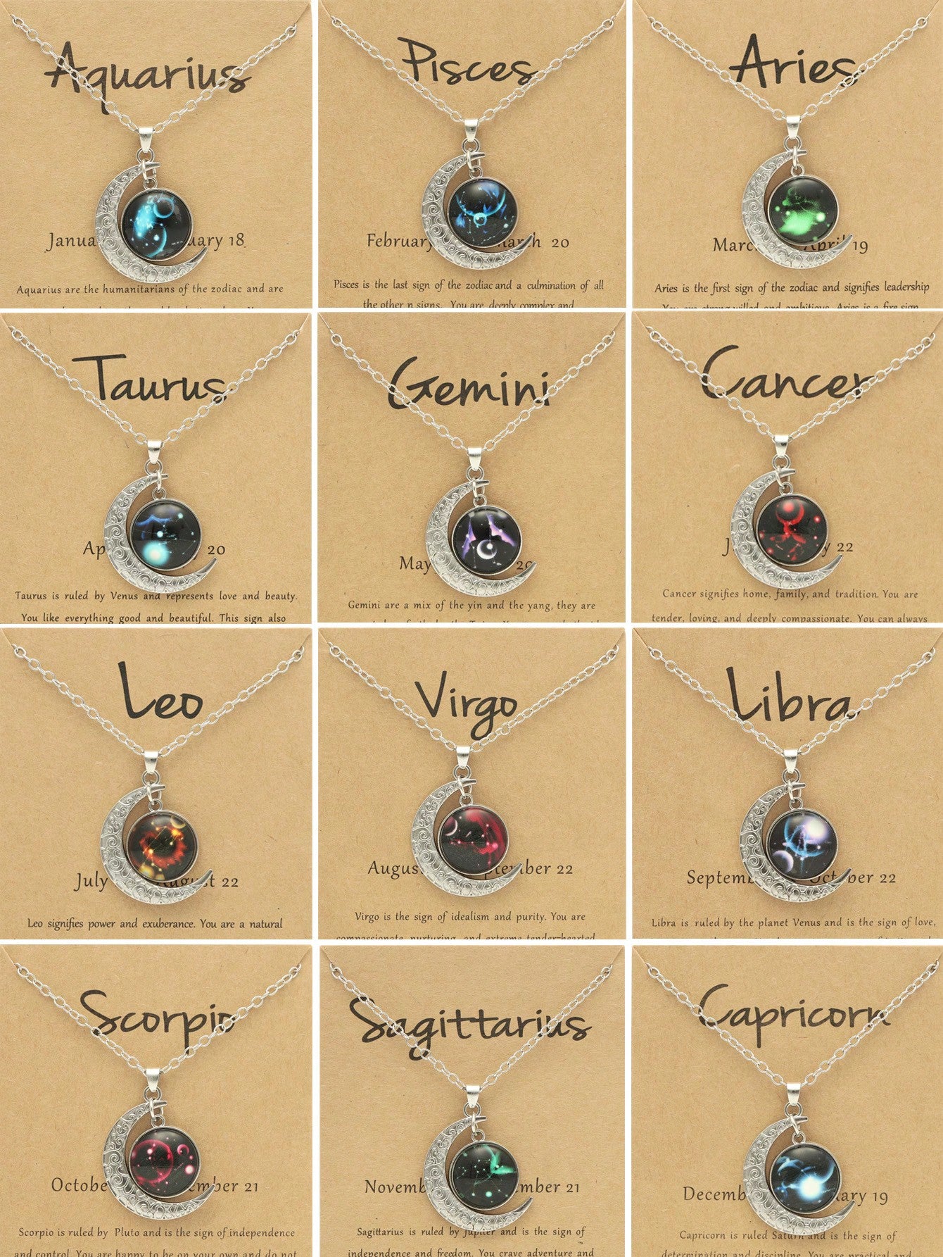 Luminous Vintage Moon & Zodiac Pendant Necklace