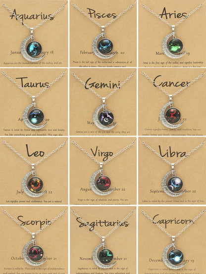 Luminous Vintage Moon & Zodiac Pendant Necklace