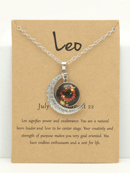 Luminous Vintage Moon & Zodiac Pendant Necklace