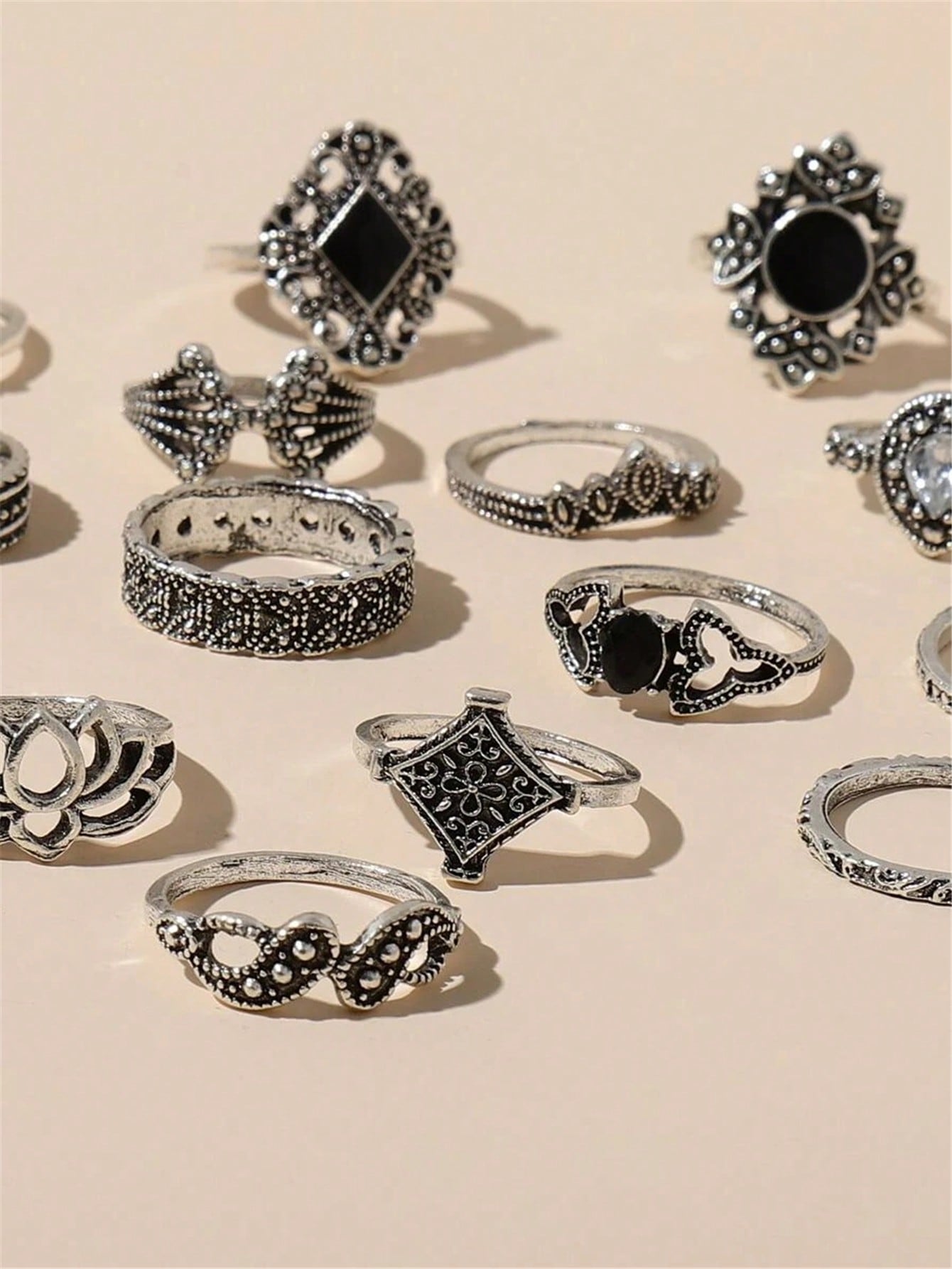 Grunge Punk 15pcs/set Bohemian Vintage Lotus Flower Rings