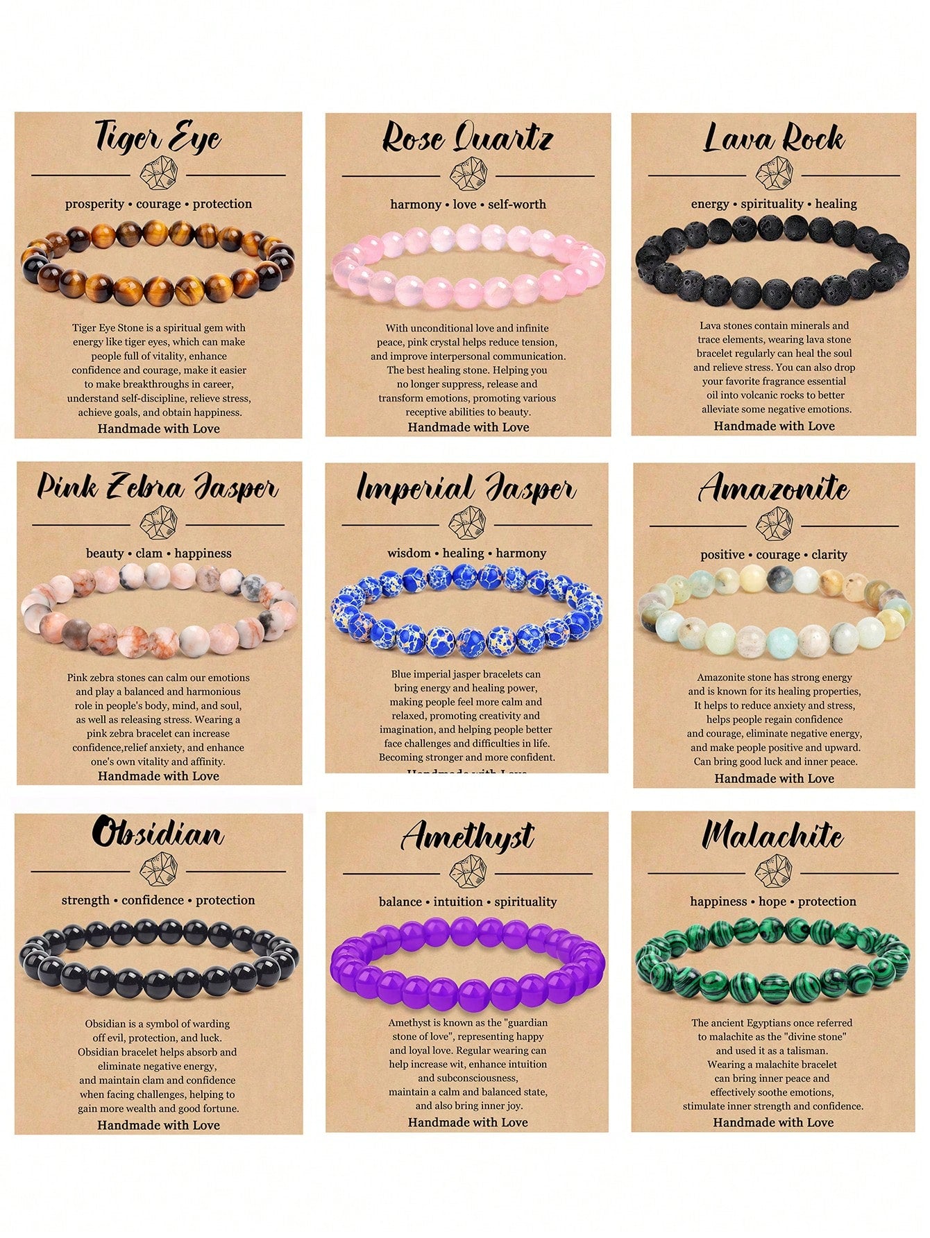 1pc Natural Crystal Bracelet for Women Men 8mm Semi-Precious Gemstone Beaded Bracelets