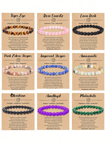 1pc Natural Crystal Bracelet for Women Men 8mm Semi-Precious Gemstone Beaded Bracelets