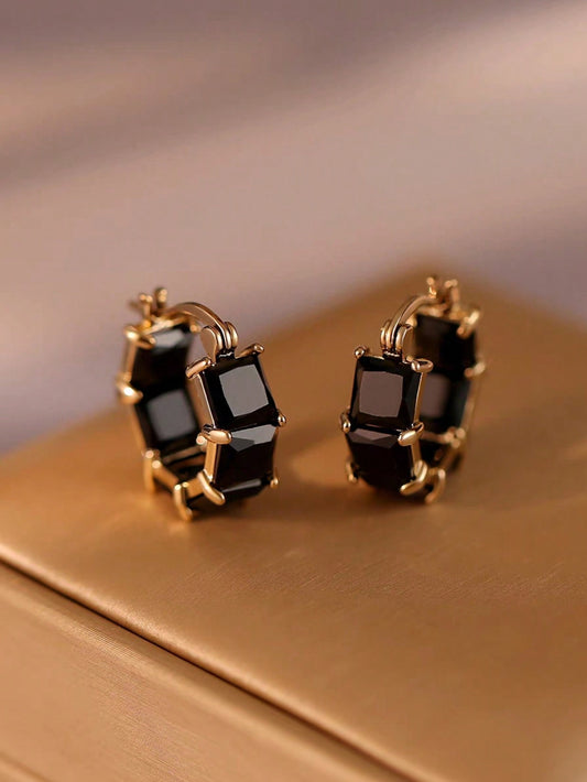 Simple & Fashionable Black Zircon Ear Hoop Earrings