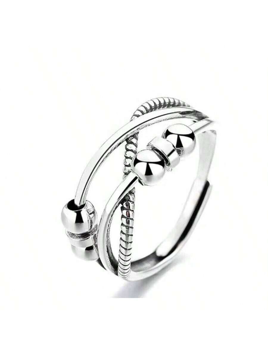 Serenity Spin 925 Silver Plated Beaded Fidget Ring