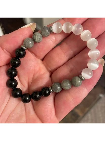 Aura Shield: Black Tourmaline, Selenite, and Labradorite Protection Bracelet