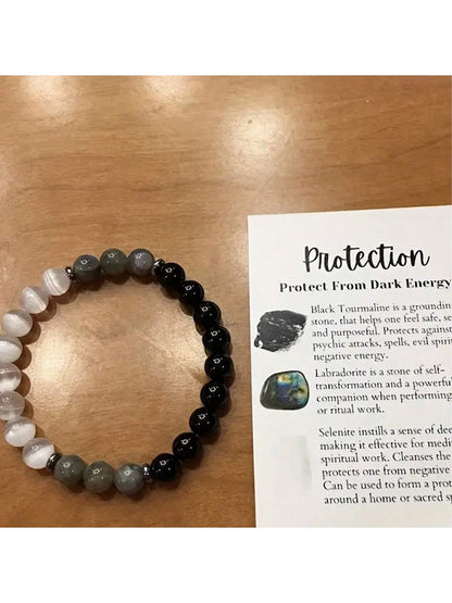 Aura Shield: Black Tourmaline, Selenite, and Labradorite Protection Bracelet