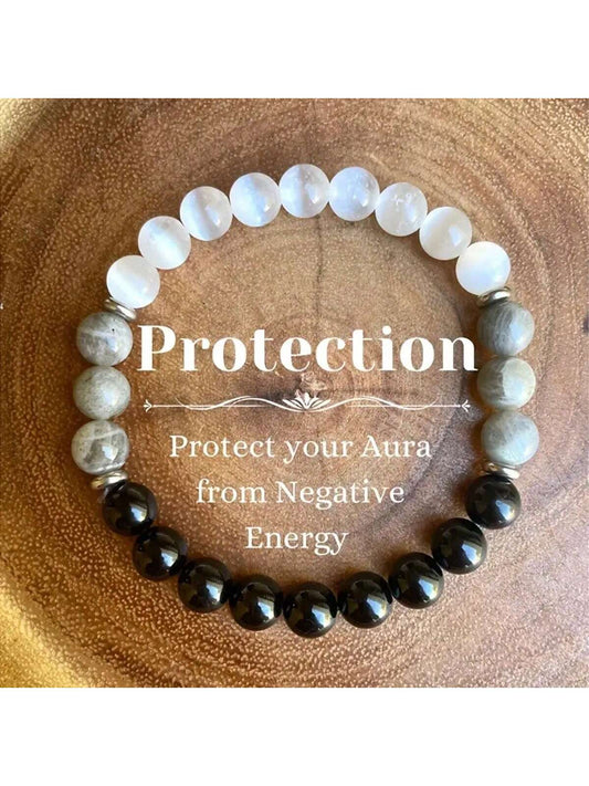 Aura Shield: Black Tourmaline, Selenite, and Labradorite Protection Bracelet