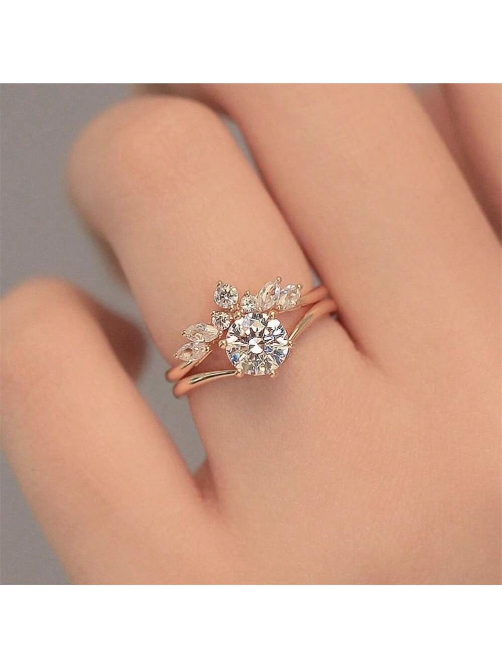 Enchanted Leaf Rose Gold Ring Set