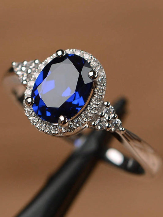 Promise Ring With Blue Rhinestone Decoration