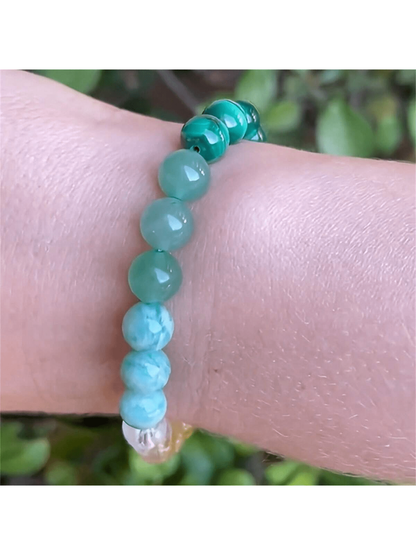 Luck & Prosperity Duo: Green Peacock Stone & Tiger Eye Stone Bracelet