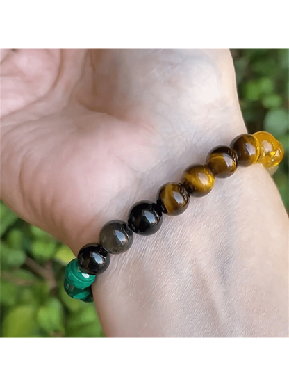 Luck & Prosperity Duo: Green Peacock Stone & Tiger Eye Stone Bracelet