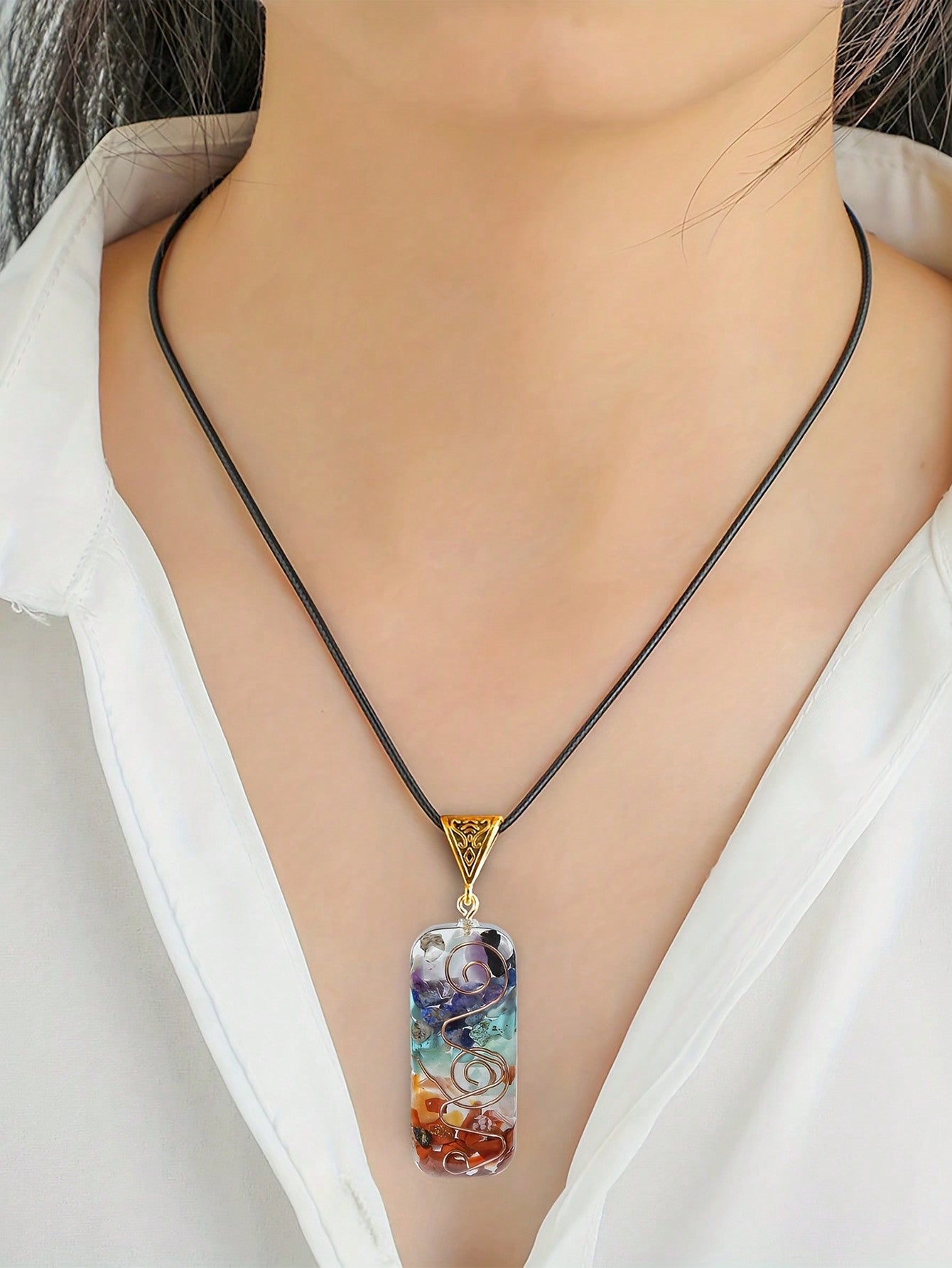 Chakra Healing Crystal Pendant Necklace With Adjustable Chain