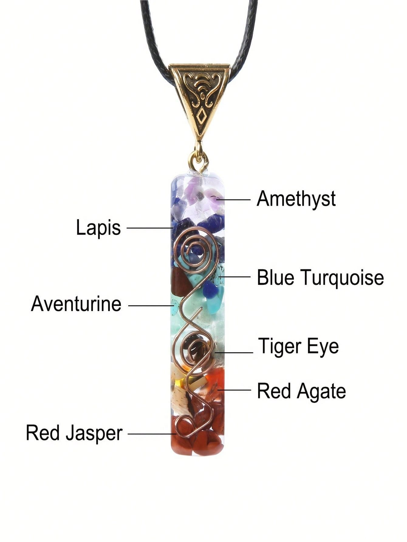 Chakra Healing Crystal Pendant Necklace With Adjustable Chain