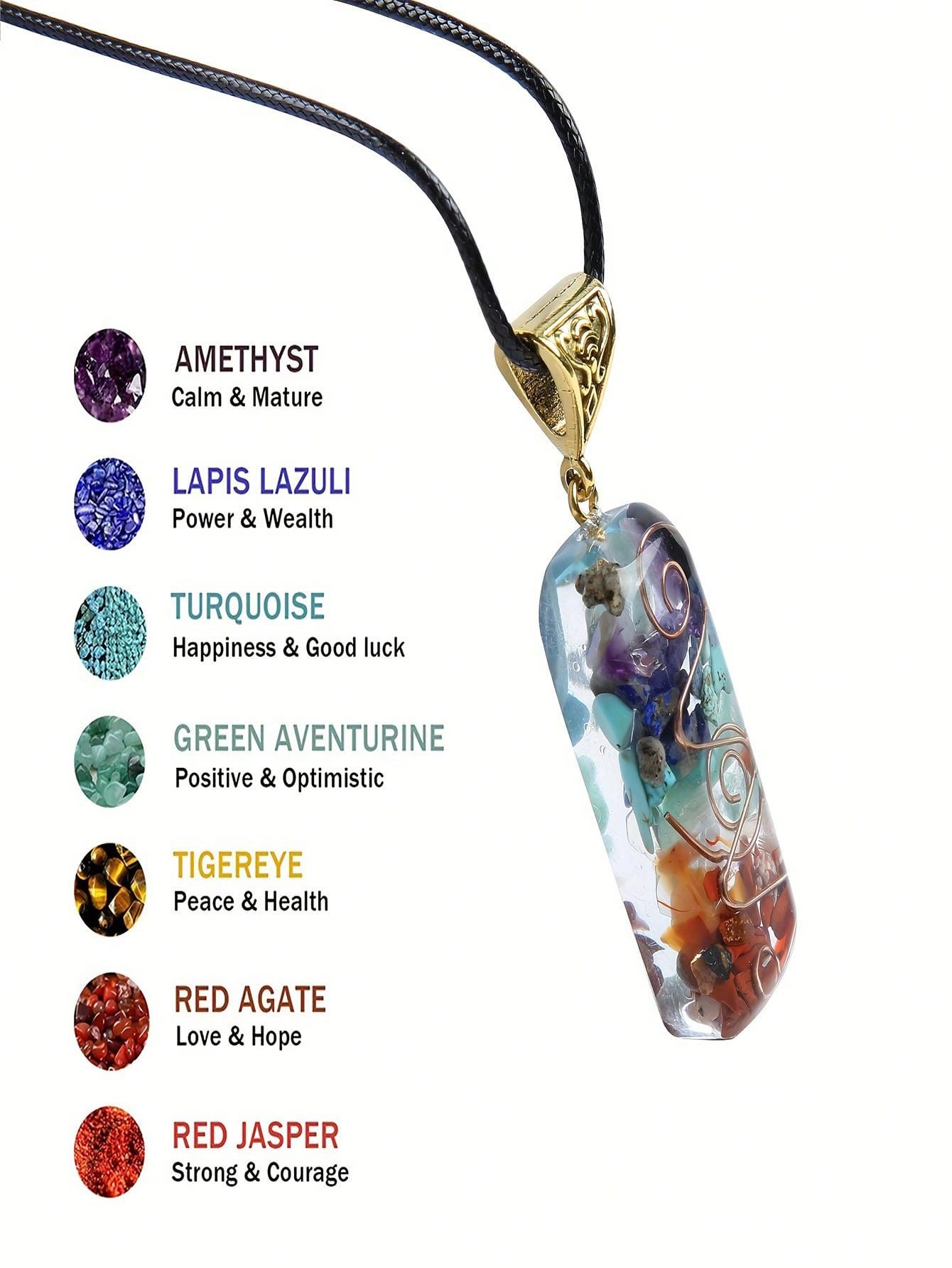 Chakra Healing Crystal Pendant Necklace With Adjustable Chain