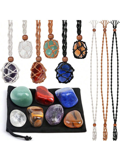 Crystals Necklace Holders And Healing Stones Set