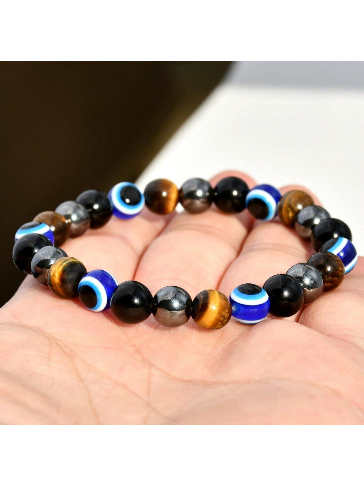 Tiger Eye Stone Evil Eye Beaded Bracelet