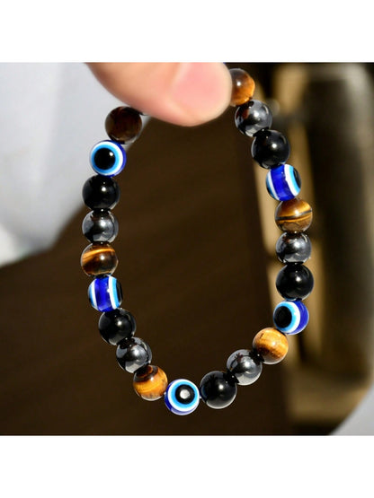 Tiger Eye Stone Evil Eye Beaded Bracelet