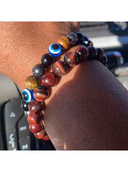 Tiger Eye Stone Evil Eye Beaded Bracelet