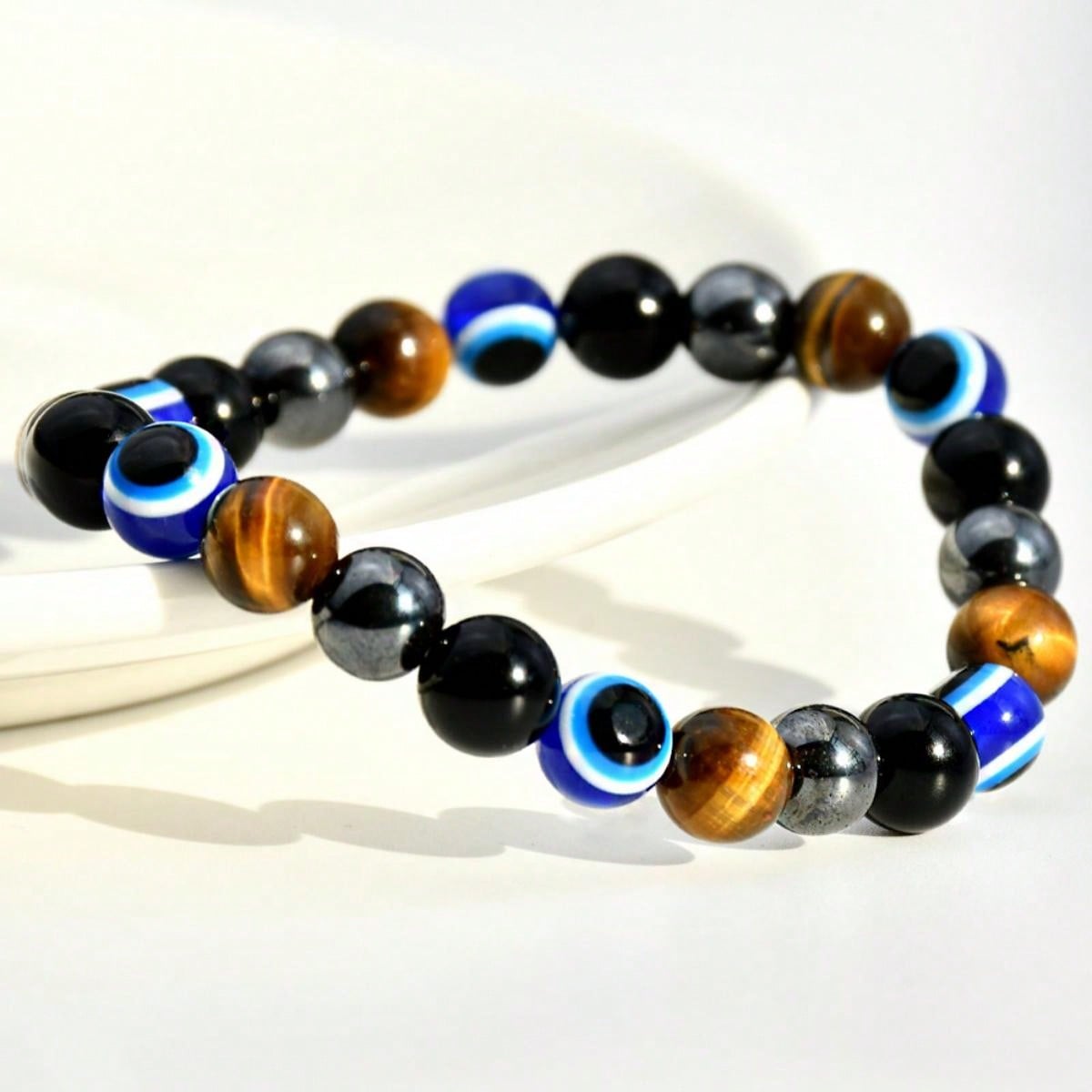 Tiger Eye Stone Evil Eye Beaded Bracelet