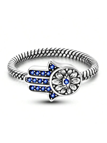 Hamsa Hand & Evil Eye Design Amulet Wide Ring