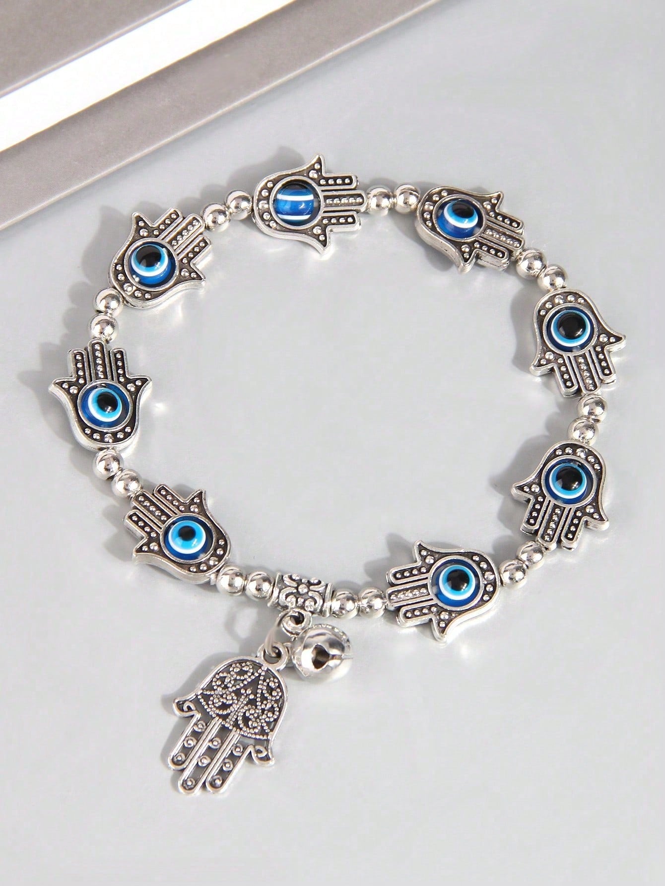 Stylish & Simple Hamsa Palm Charm & Evil Eye Beaded Bracelet