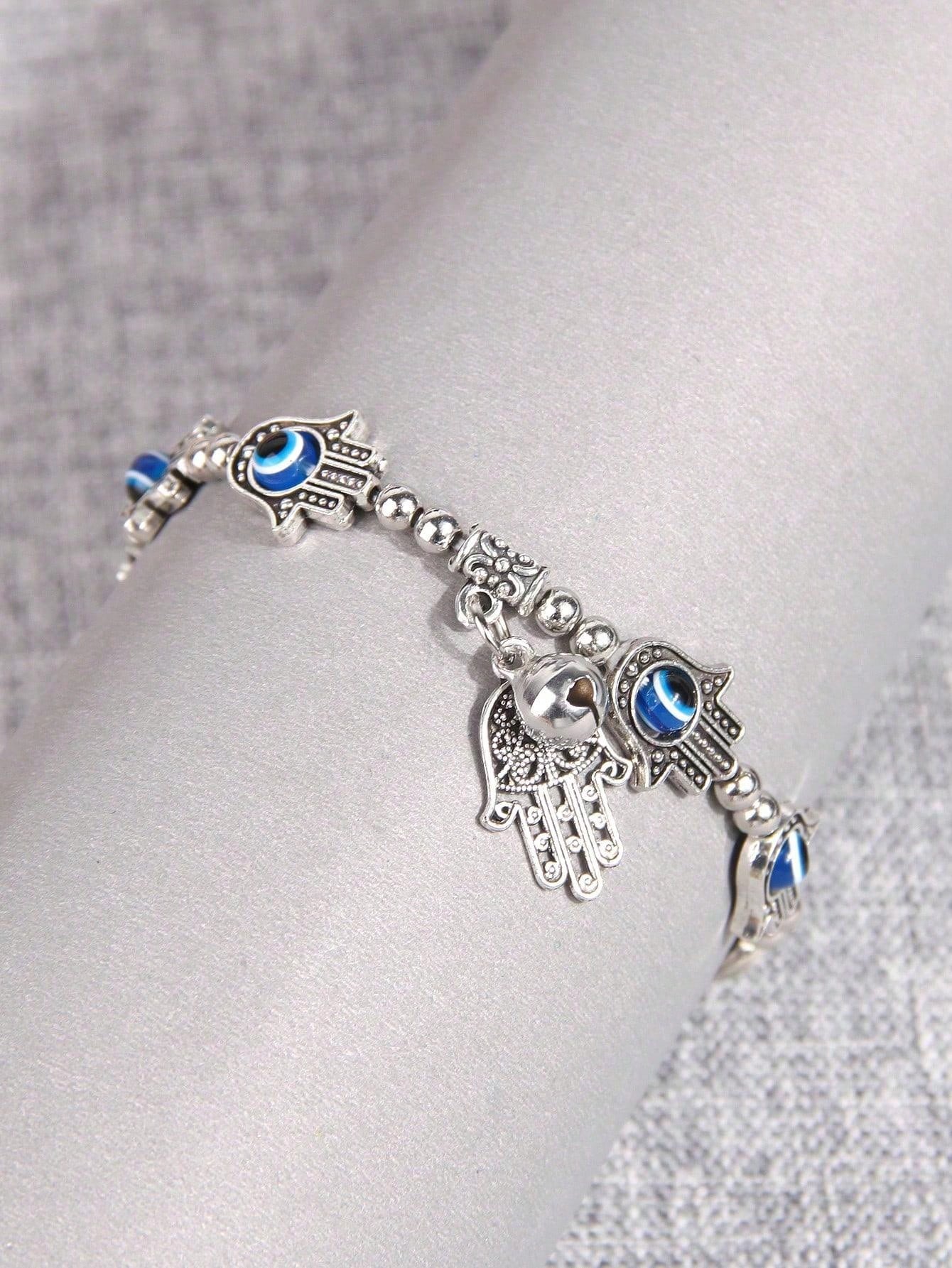 Stylish & Simple Hamsa Palm Charm & Evil Eye Beaded Bracelet