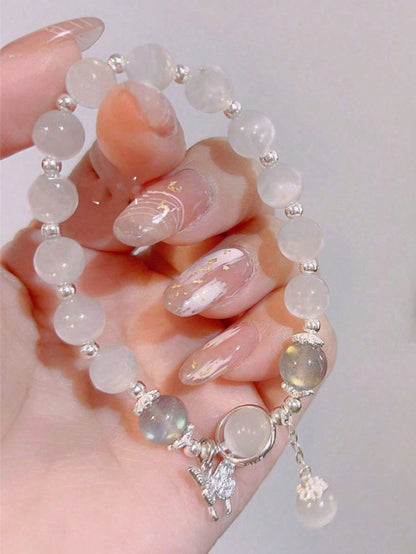 Celestial Harmony Bracelet: Natural Crystal Beads with Butterfly & Cat's Eye Stone