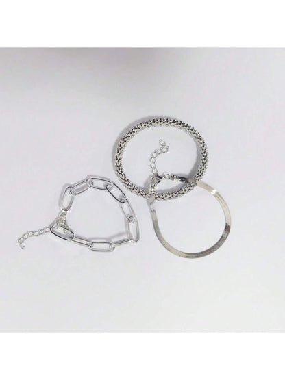 3pcs/set Fashionable Thick Chain & Snake Chain Design Bracelets