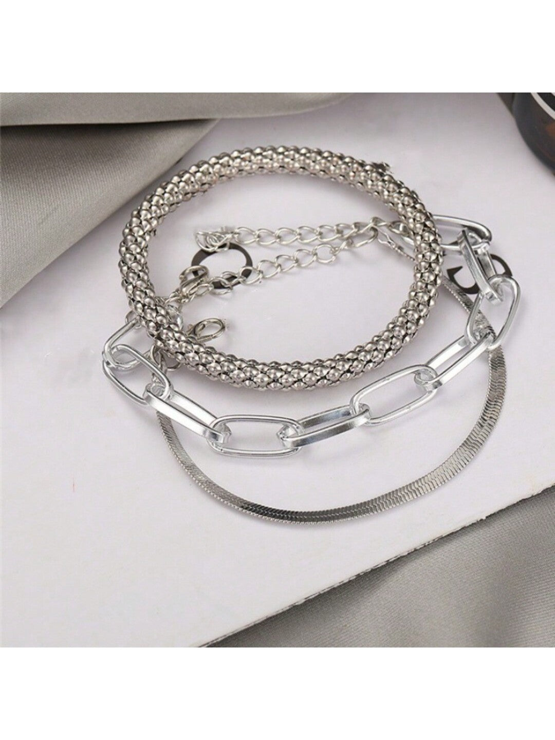 3pcs/set Fashionable Thick Chain & Snake Chain Design Bracelets