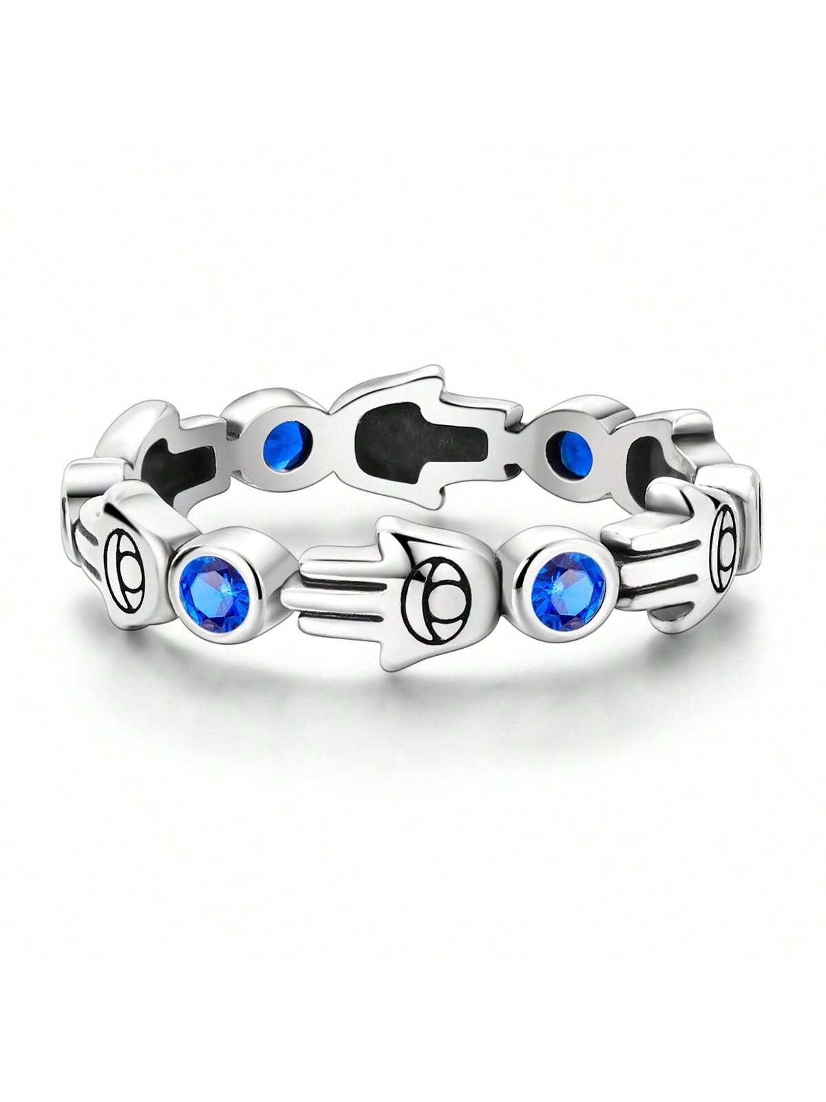 Hamsa Hand & Evil Eye Design Amulet Wide Ring