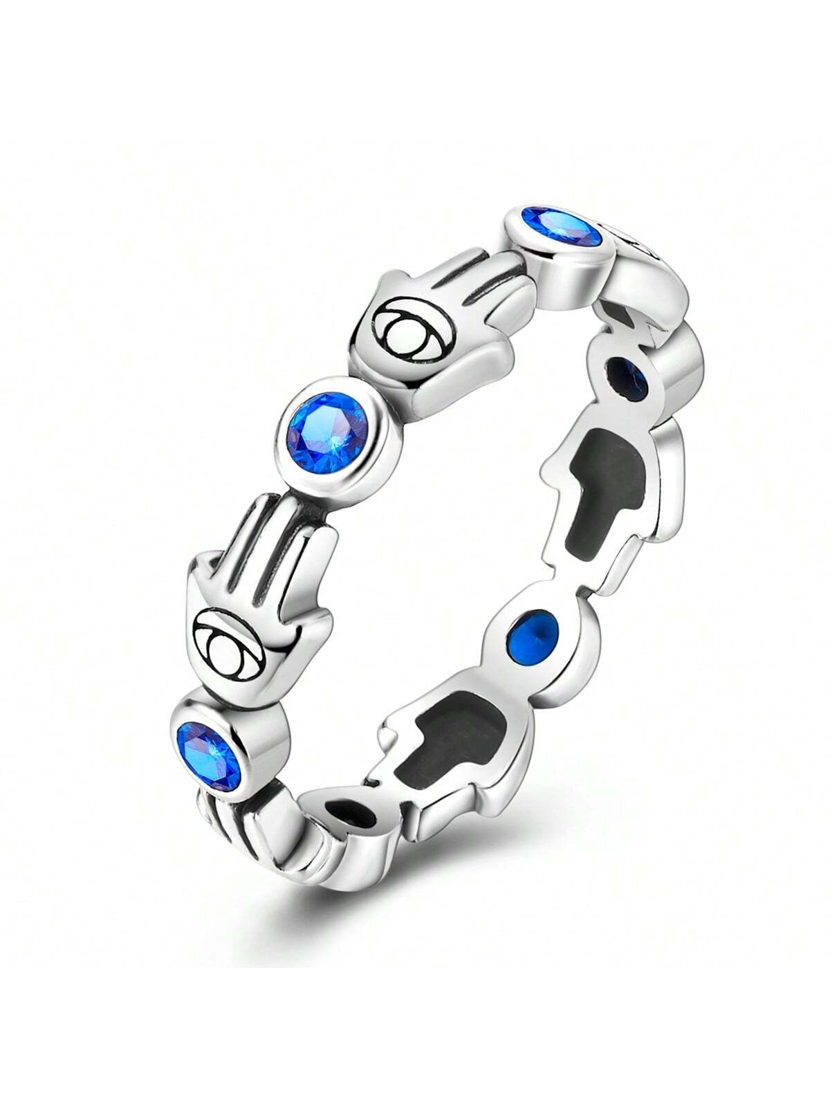 Hamsa Hand & Evil Eye Design Amulet Wide Ring